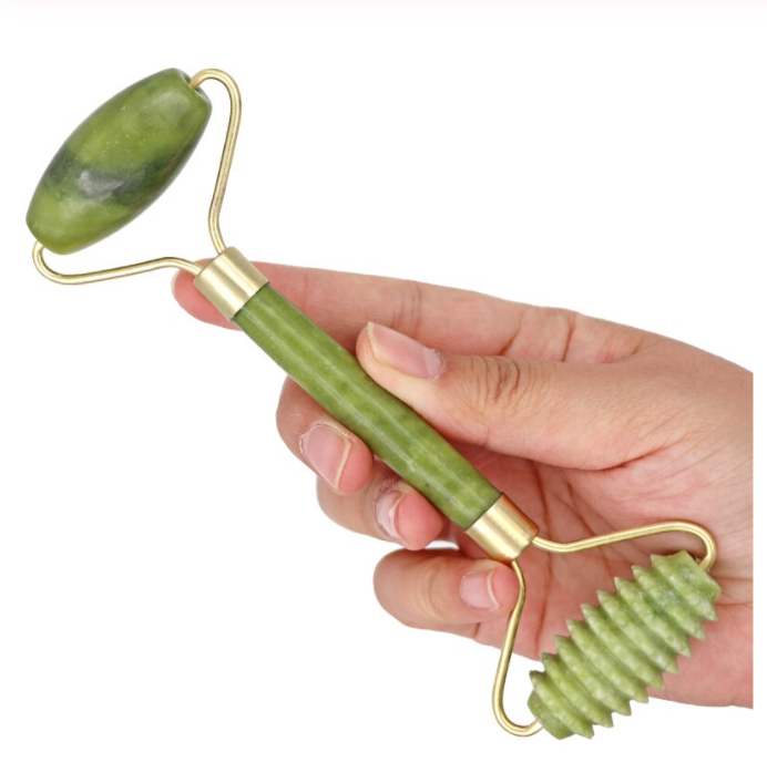 Full set (4 piece) of Jade stone face massage roller with Gua Sha stone