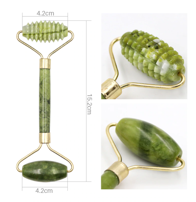 Full set (4 piece) of Jade stone face massage roller with Gua Sha stone